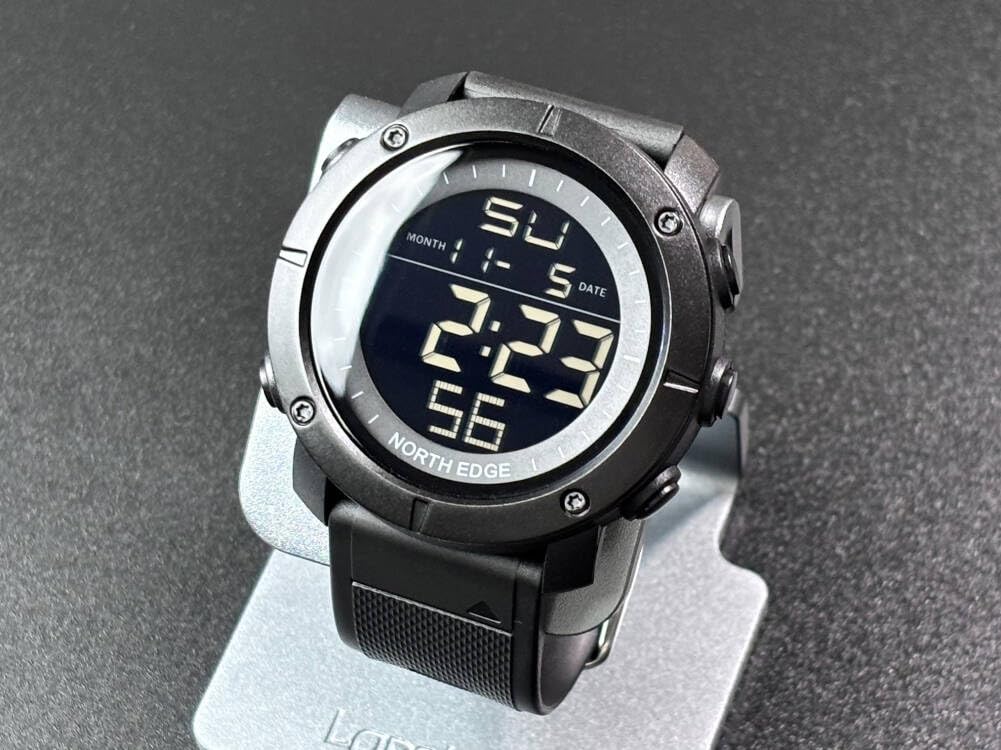 North Edge Tank - Smart Watch da uomo per attività all'aperto, impermeabile fino a 50 m, ora mondiale, sveglia, cronometro e display elettronico, per nuoto e avventura