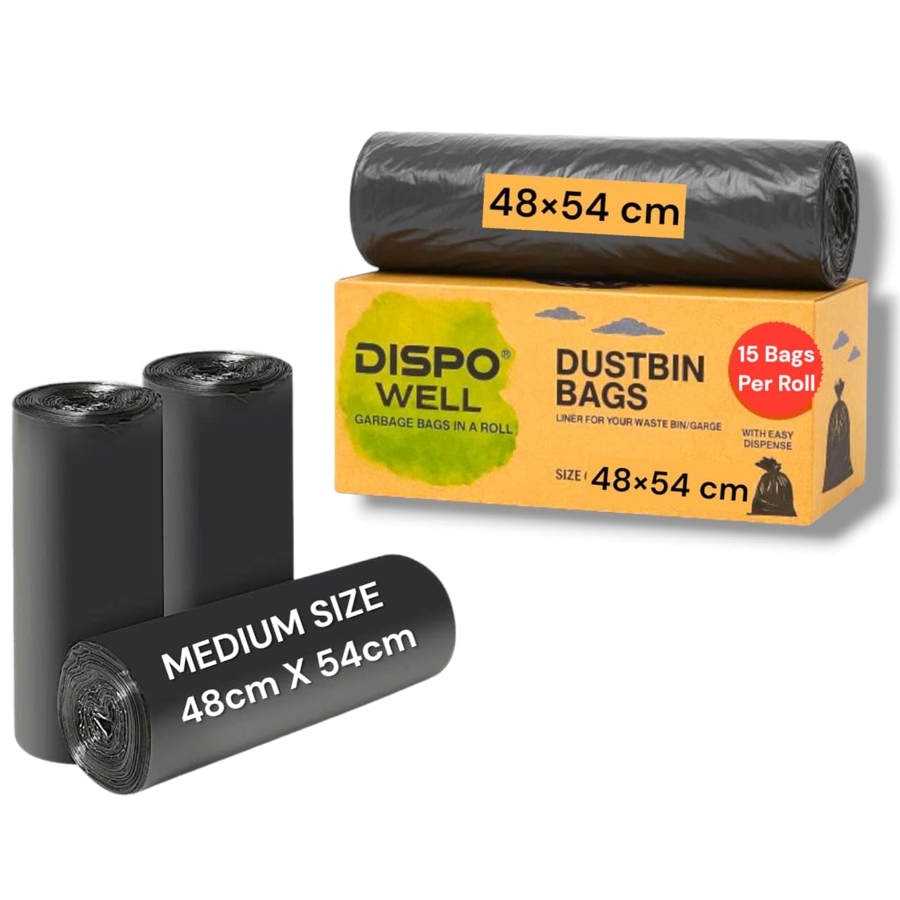 Medium Garbage Bags I 48 cm x 54 cm I 30 Bags per Roll I Dustbin Bag with String I 19 * 21 (M) Pouch Pack-image-23