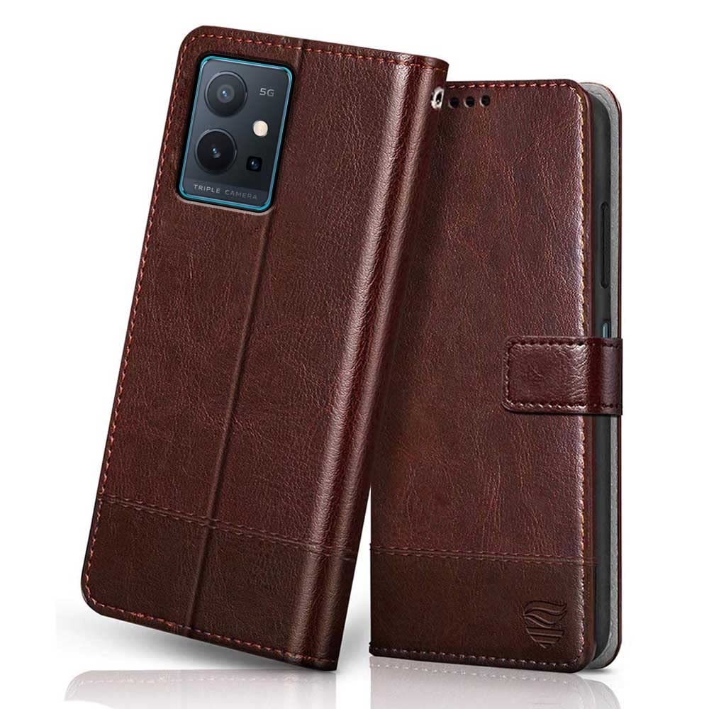 FLIPPED Vegan Leather Flip Case Back Cover for iQOO Z6 5G | Vivo T1 5G | Vivo Y75 5G | Vivo Y55 5G (Shock Proof | Hand Stitched Leather Finish | Card Pockets Wallet & Stand | Tan with Brown) (B09RWTNTC2) Amazon Price History, Amazon Price Tracker