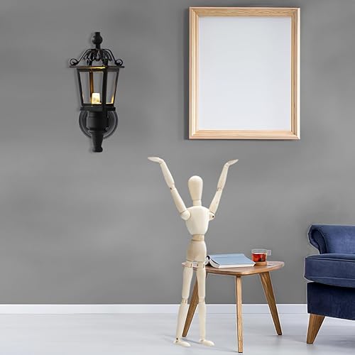 Miniatura 6 de Leorx Vintage DIY Dollhouse 1 12 casa de muñecas miniatura LED lámpara de pared (negro)