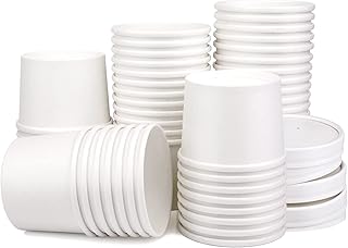Fniiva 12oz 50 Pack Disposable Paper Soup Cups, White Paper Food Soup Containers with Vented Lid, Disposable Soup Bowls for Ice Cream Dessert Yogurt