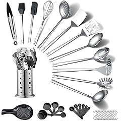 Stainless Steel Kitchen Utensils Set 40 Pieces, Cooking Utensil Set with Utensils Holder, Kitchen Gadgets Kitchen Essentials New Home, House, Appartment Must Have, Metal Spatula Set