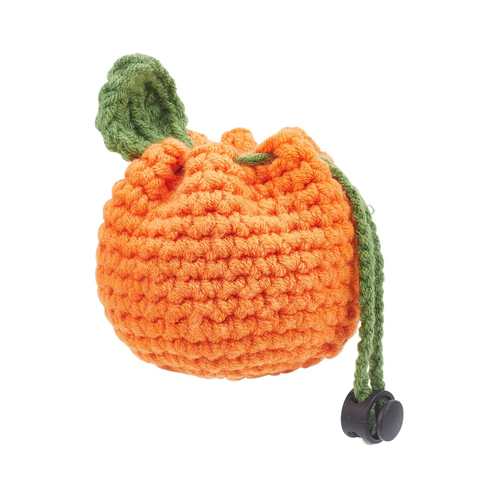 NBEADS Tangerine Shaped Small Storage Bag, 3.05x3.17Inch Cute Handmade Crochet Fruit Purse Crochet Drawstring Bags Mini Handwoven Handbag Coin Purse Pouch Orange Knitting Change Wallet for Women