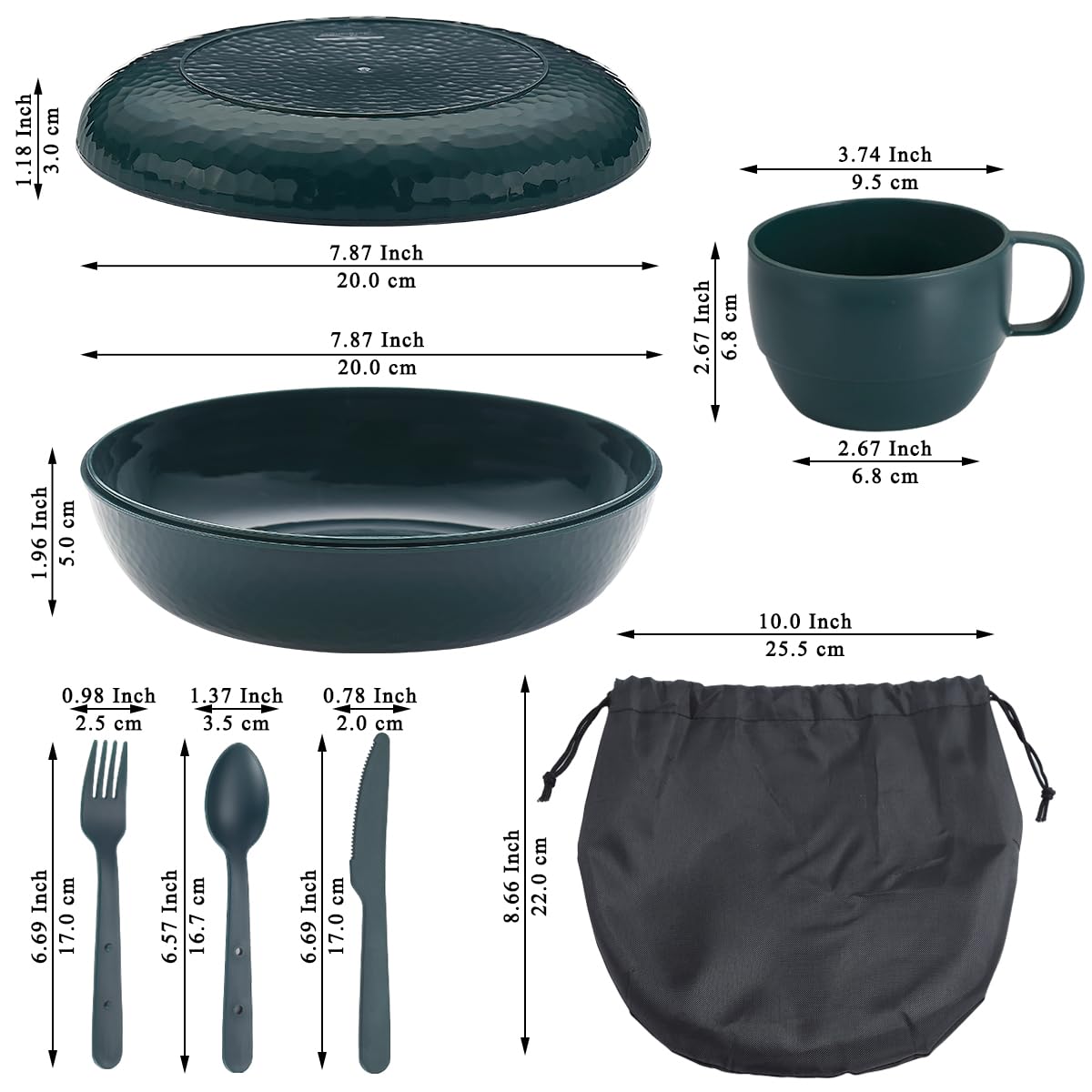 Berglander Camping Mess Kit with Bowl, Plate, Cup, Spoon, Fork, Knife and Carry Bag, Plastic Camping Accessories Essentials Gear for Travel, Camping, Picnic, Outdoor, Light Weight Easy to Carry