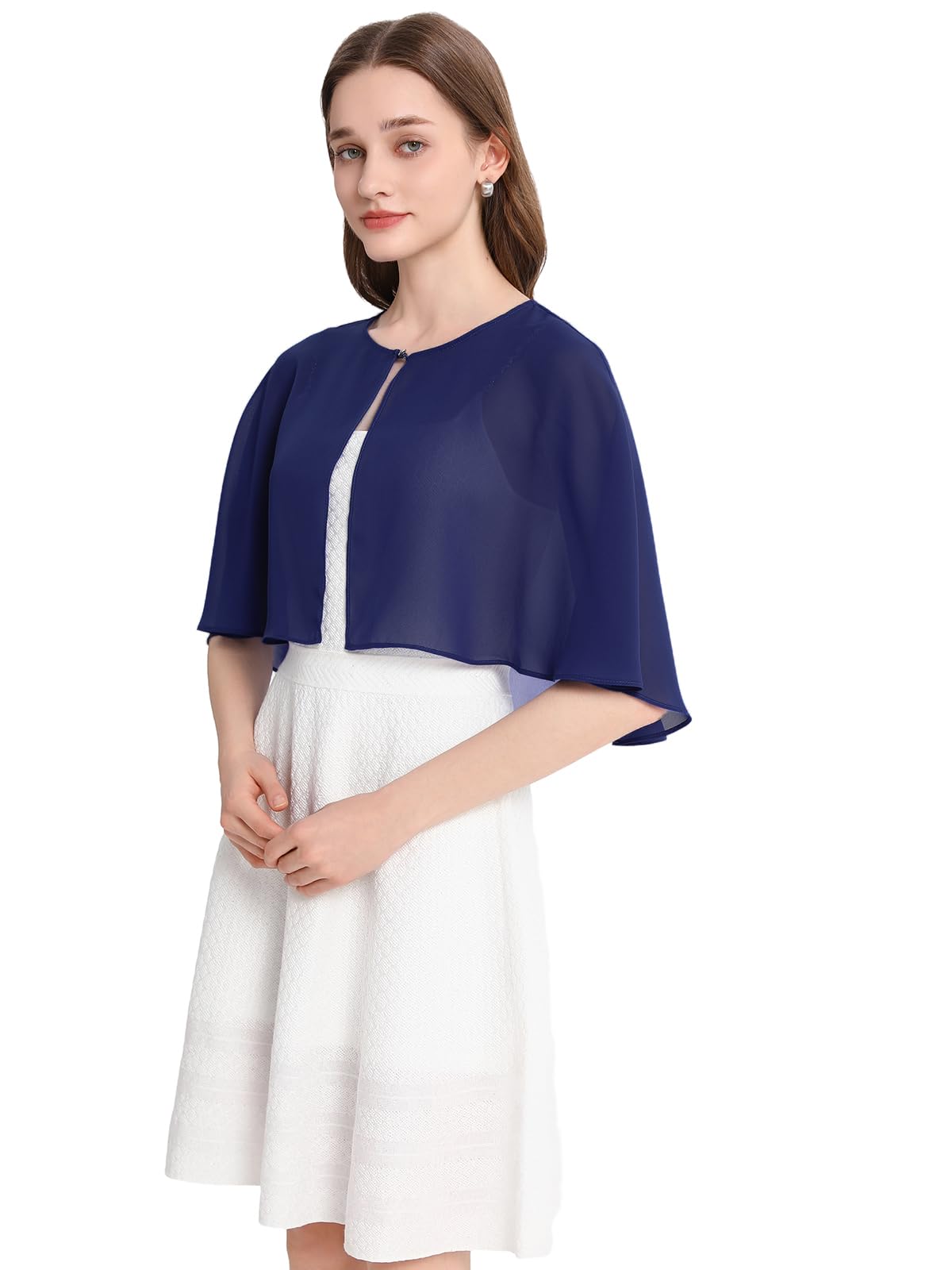 Womens Shawls and Wraps for Evening Dress Chiffon Shawl Cape Wedding Guest Bridesmaid Capelets Scarves, Navy, One Size