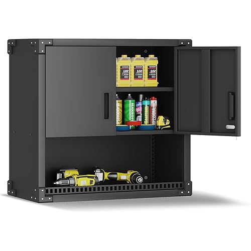 Garage Wall Cabinet,Metal Wall Cabinet with Doors and Adjustable Shelves,Steel Utility Wall Mounted Tool Cabinets for Home,Office,Kitchen,Warehouse
