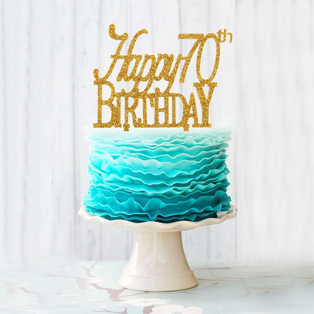 AERZETIX Seventy Gold Glitter Acrylic Cake Topper Happy 70th Birthday 70 Years Old Birthday Party Decoration