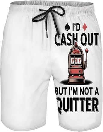 Slot Machine Funny Cash Out Mens Swim Trunks Boys Board Shorts with Mesh Lining