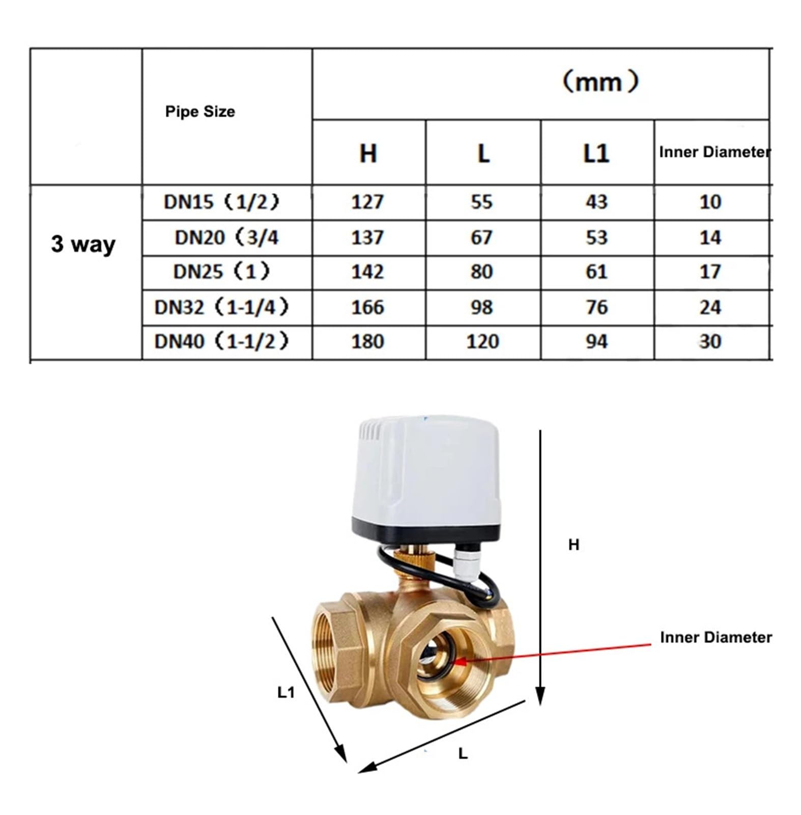 Valvola a sfera motorizzata impermeabile a tre vie da 1/2" 3/4" 1" 2" Valvola a sfera elettrica in ottone a tre fili e due controlli(1-1/4",L TYPE_24VDC_CR02)