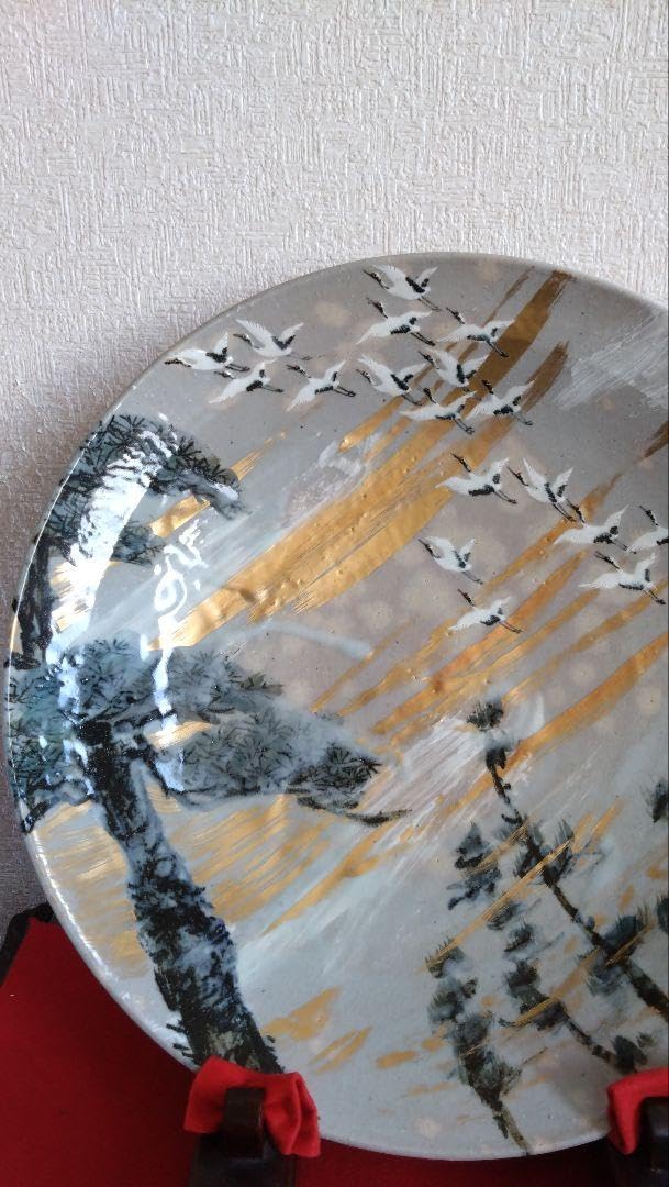 平安麦波　山本雄次　麦波　大皿　飾り皿　鶴　京焼　清水焼 平安麦波 山本雄次 麦波 大皿 飾り皿 鶴 京焼 清水焼 【公式通販】