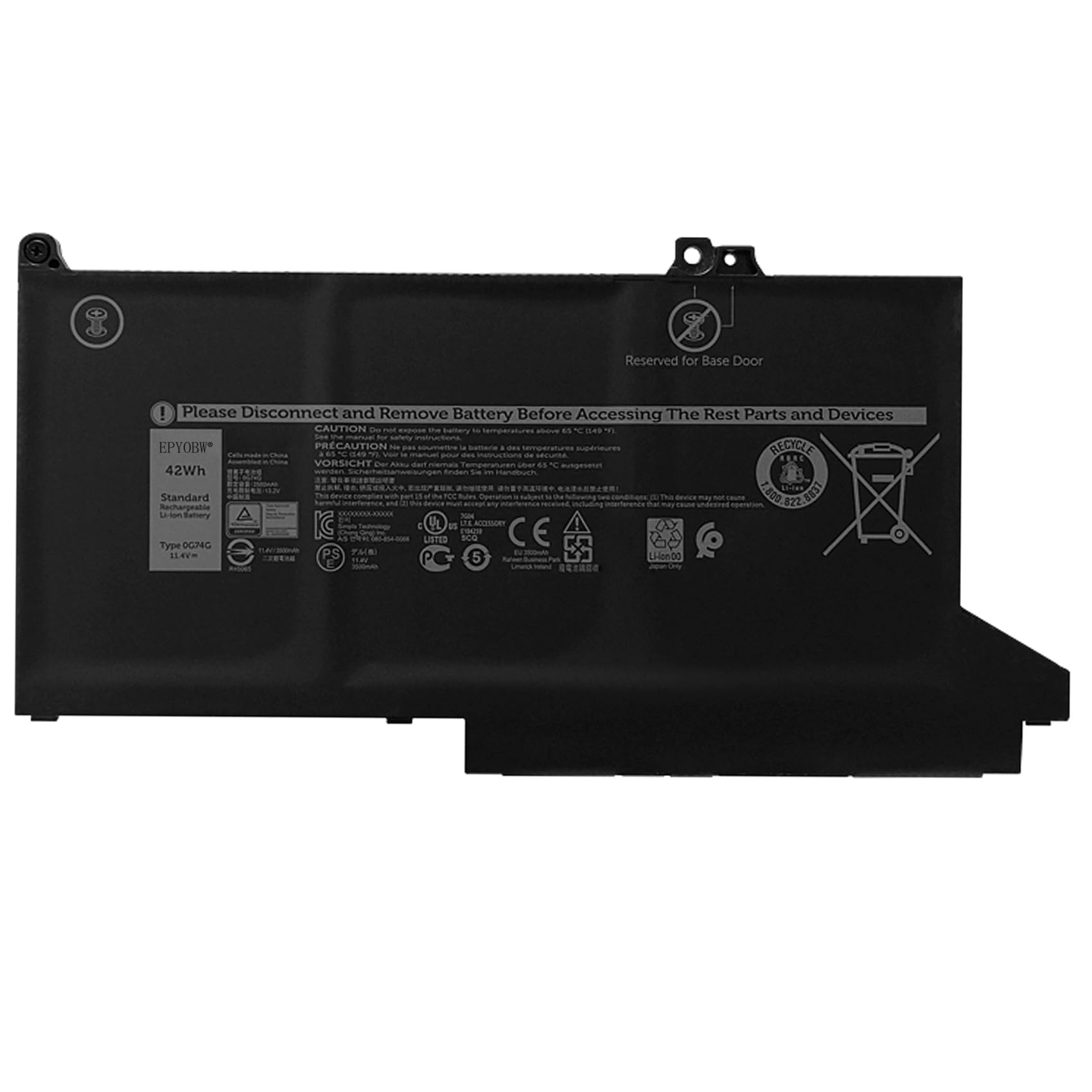 Amazon.com: EPYOBW 0G74G Laptop Battery 42Wh 3500mAh 3-Cell