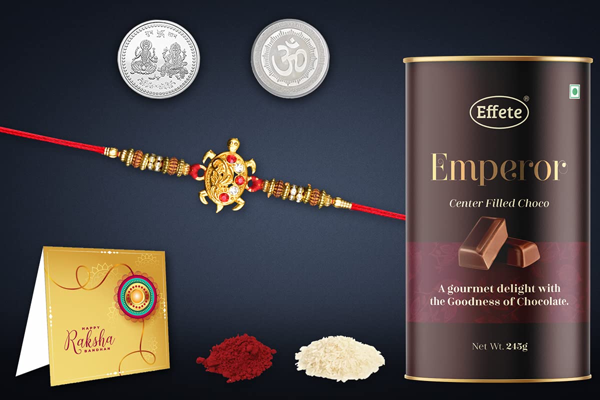 DeoDap Multicolor Bracelet/ Rakhi (K1_204_MRN) & Chocolate | Designer tortoise rakhi with beads | red and gold rakhi with beads | rakhi and chocolate for brother | rakhi gift chocolate for brother | rakhi with gift |-image-13
