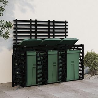 Furniture Select - Cubo de basura triple con ruedas, color negro y madera maciza de pino