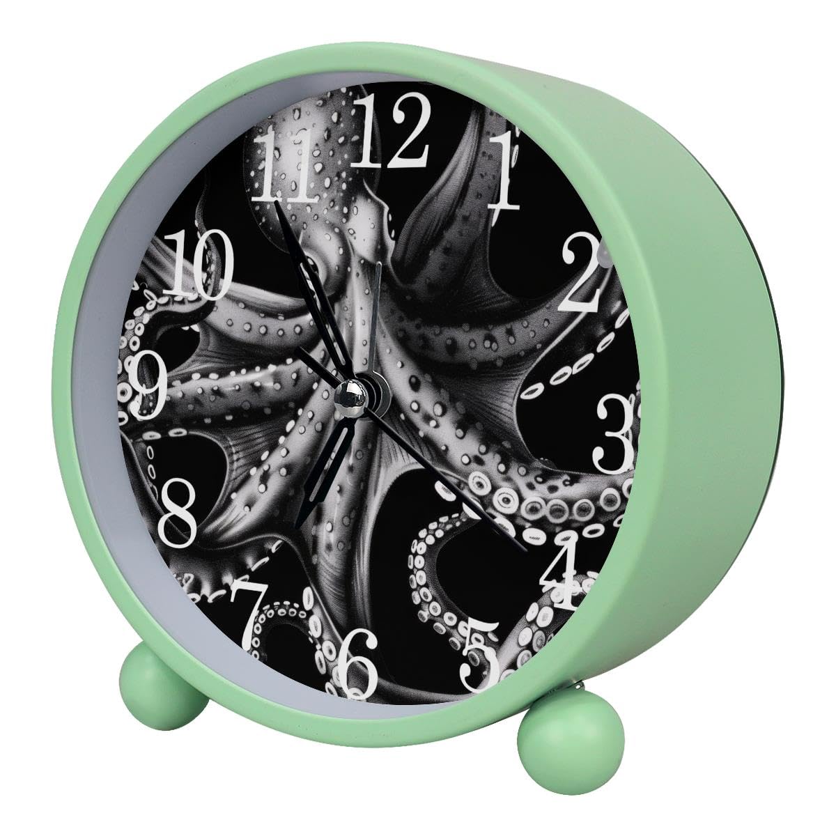 Luoweisi Alarm Clock Black Octopus, Silent Non-Ticking with Night Light