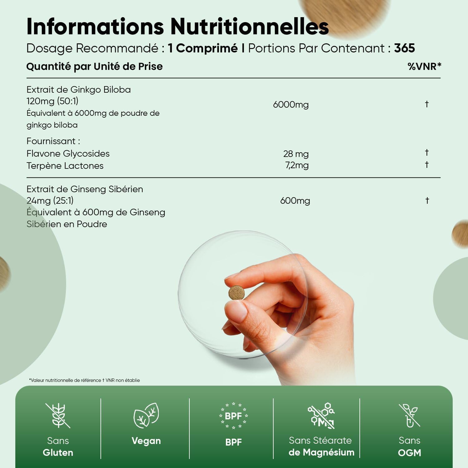 Ashwagandha Bio Gélules - Ginkgo Biloba Ginseng Sibérien Micro-Comprimés