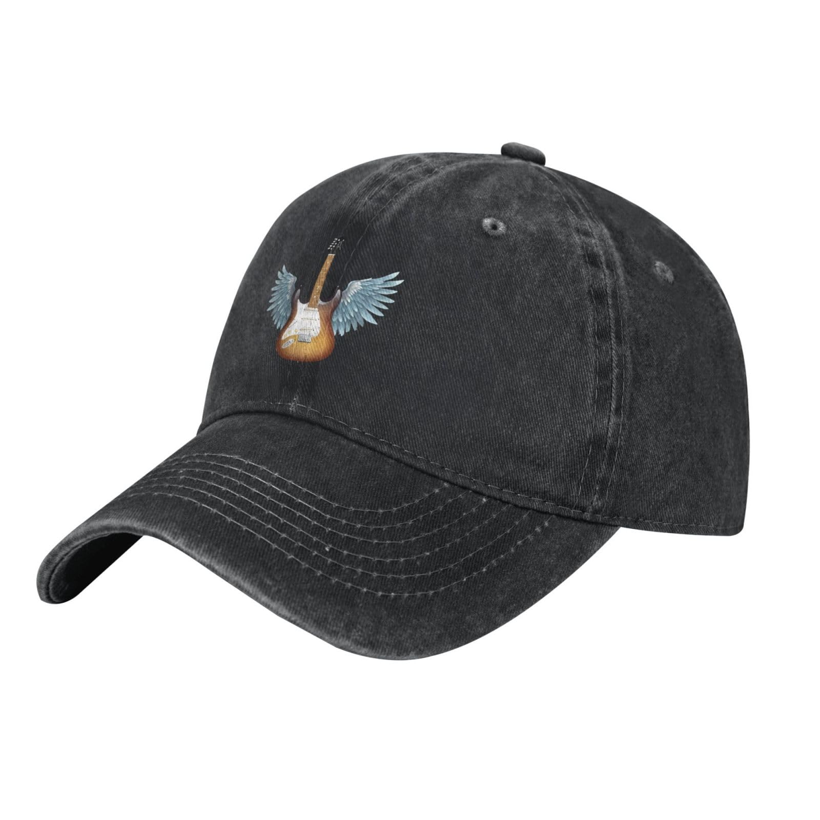 Acbnsll Unisex Black Guitar Wings Printed Washed Cowboy Baseball Cap For Adults - Stylish And Breathable Hat