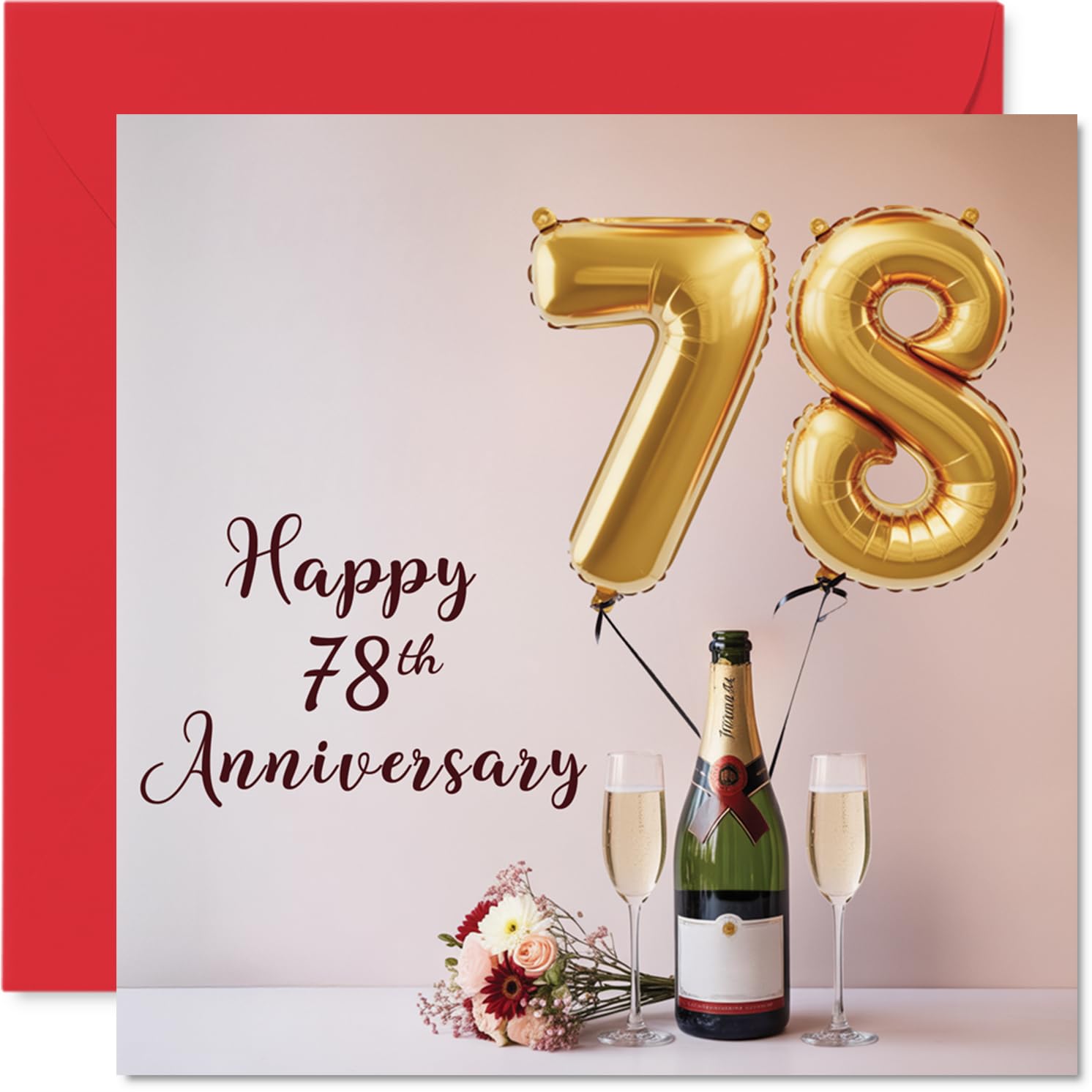 78th Anniversary Card for Women Men - Balloons & Bottle of Bubbly - Happy 78 Year Anniversary Card for Partner Husband Companion Wife, 145mm Wedding Anniversaries Greeting Cards
