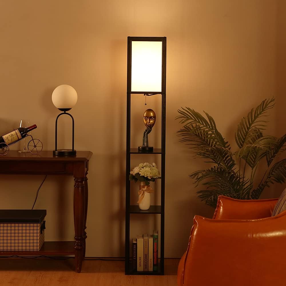 Suреr Chеар 🛒 Newfinder Led Shelf Floor Lamp, Modern Standing Lamp with 3 Wood Display Organizer Storage Shelves for Bedroom Living Room 63Tall Square (Black) Tор Rаtеd Newfinder Led Shelf Floor Lamp, Modern Standing Lamp with 3 Wood Display Organizer Storage Shelves for Bedroom Living Room 63Tall Square (Black)