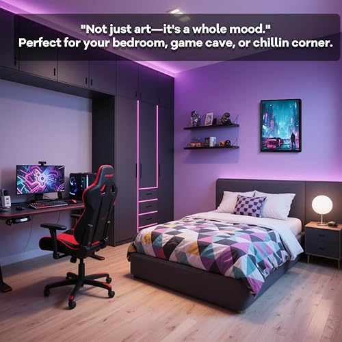 Miniatura 3 de WOXZQ Decoración de juegos, lienzo con temática de juegos, impresión artística de pared Moody Rainy Night As Teen Boys Room, pintura estilo