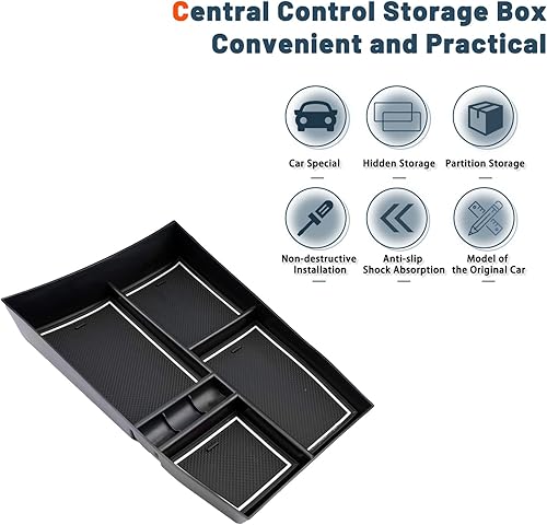 Miniatura 5 de Organizador de consola central para Nissan Rogue 2021-2023, accesorios de material ABS con soporte para monedas, reposabrazos y bandeja de guantes,