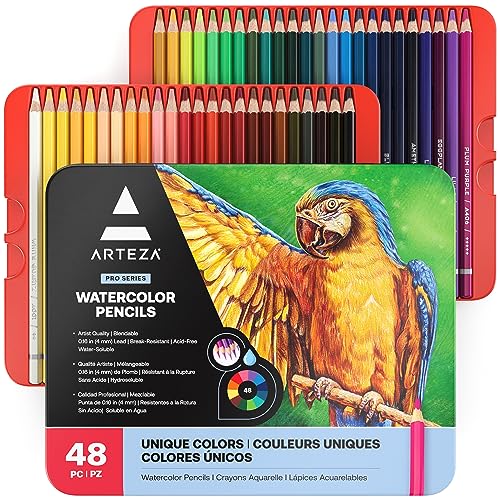Arteza Watercolor Colored Pencils for Adult Coloring, Set of 120 Colored Pencils, Art Drawing Pencils in Bright Assorted Shades, Art Supplies for Blending, Layering, and Watercolor Techniques