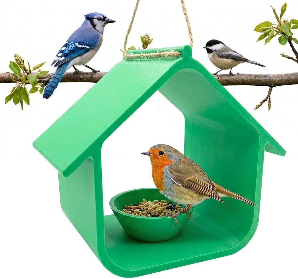Plastic Hanging Bird Feeder, 2026 New Hanging Bird Feeder for Outdoors, Plastic Leak-Proof Hummingbird Feeder, Bird Feeder House, Easy to Clean & Refill (Green)