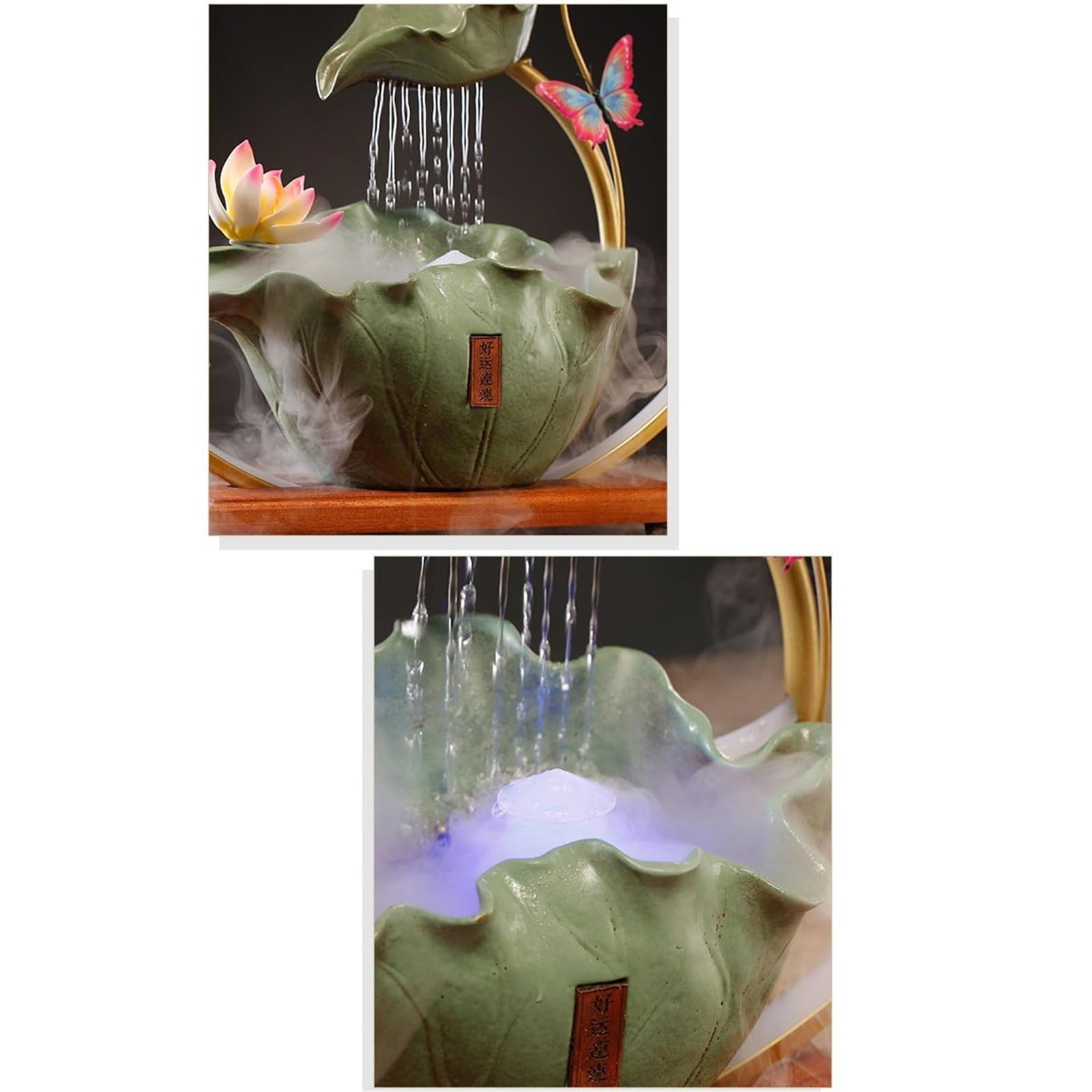Fuente de Mesa Decorativa para Interior, Fuente de Agua con Cascada, de cerámica, diseño de Loto, con iluminación LED, alimentación USB, Zen, decoración para Oficina, Escritorio