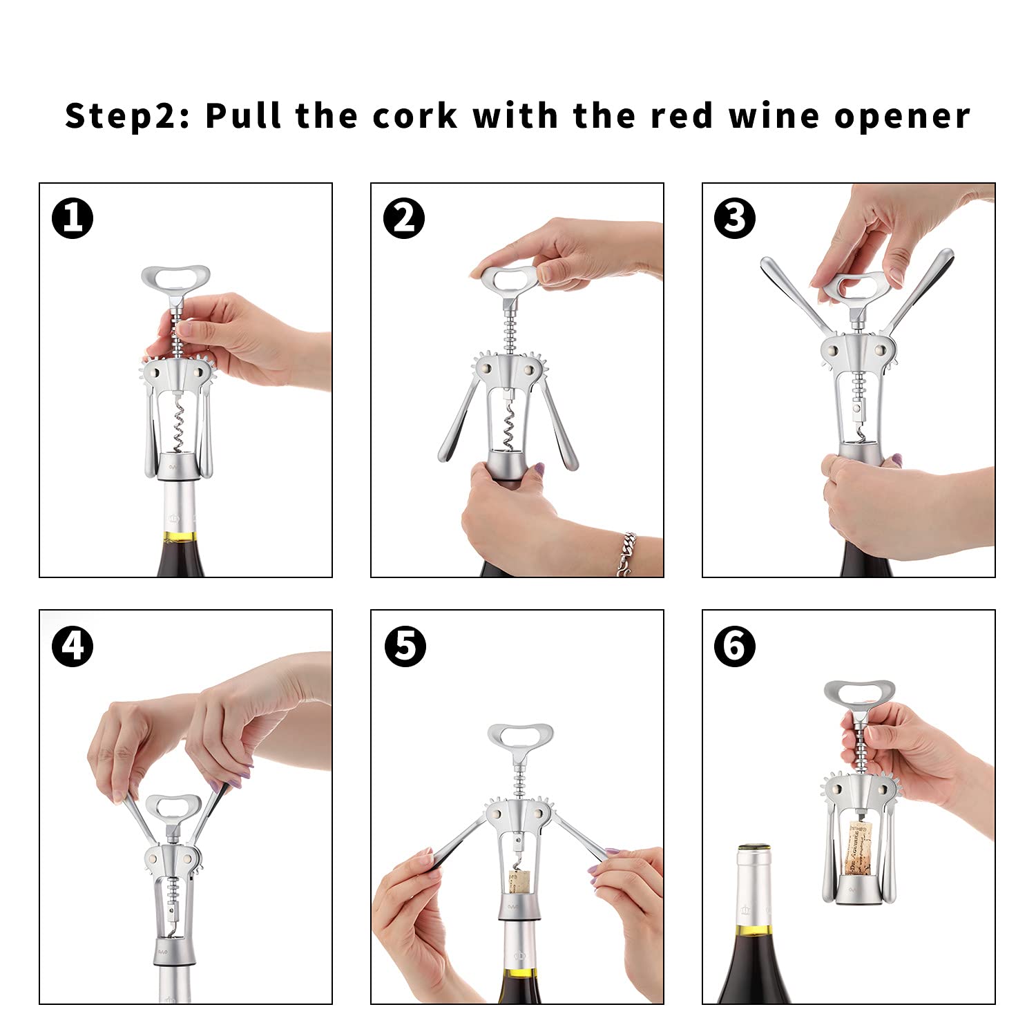 Numhew Silver Stainless Steel Wine Bottle Opener, Vertical Lever Corkscrew With Built In Foil Cutter And Ergonomic Lever Pump R6z9l9j4