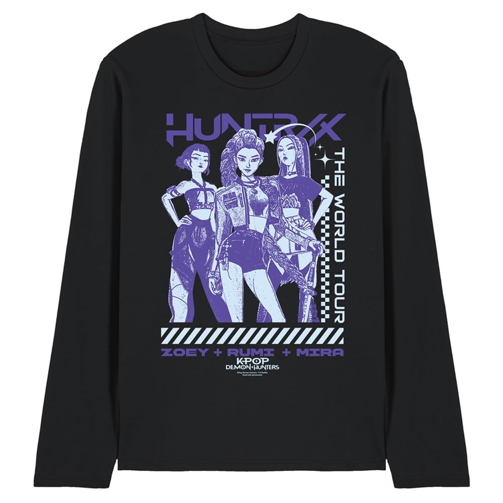 Kpop Demon Hunters Huntrix World Tour Posterized Unisex Long Sleeve T Shirt, Black, XX-Large