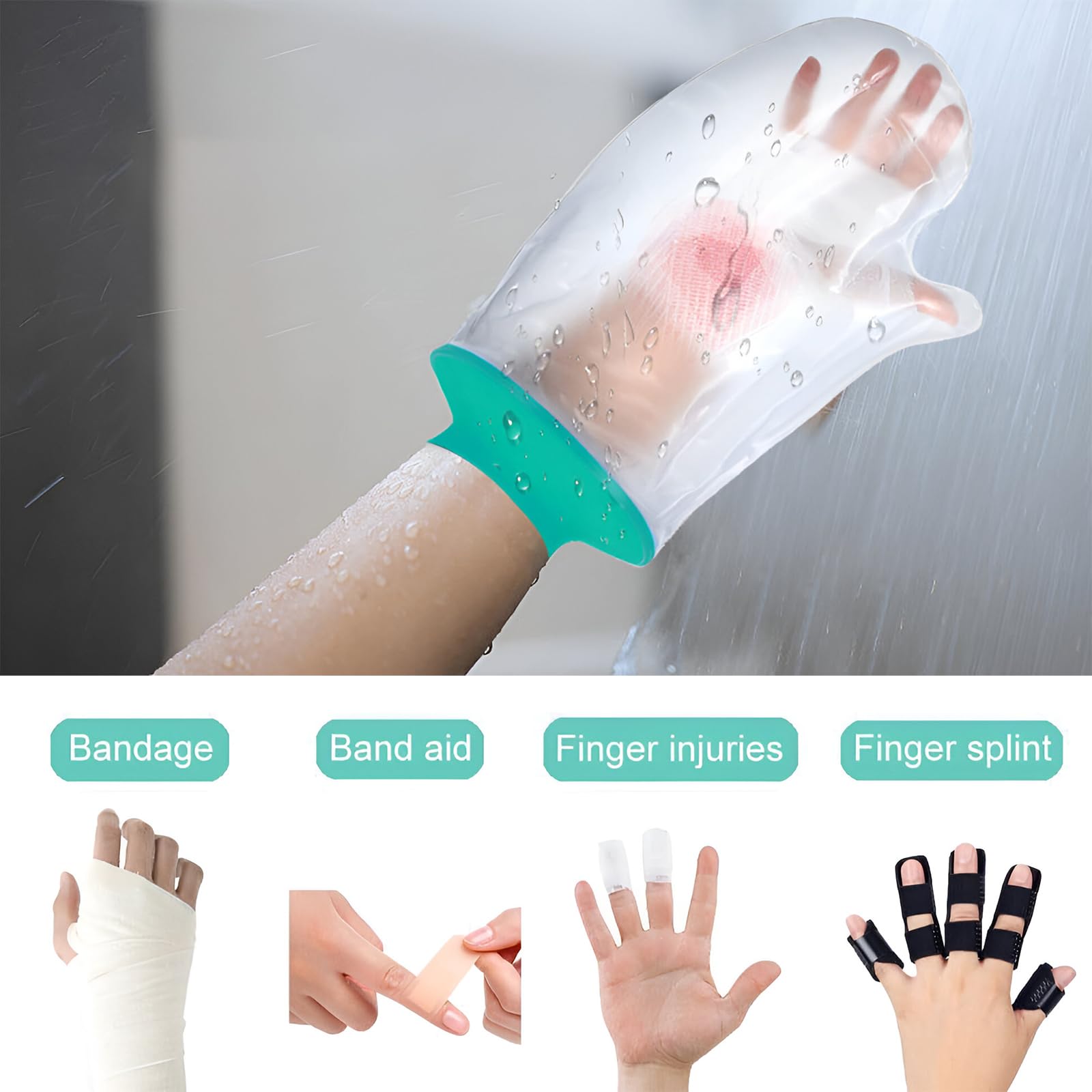 Protection Platre Douche, Protege Bras Platre Protection Pansement Imperméable Réutilisable Protection Étanche Bandage en Douche pour Protege Doigt, Poignet(Transparent)