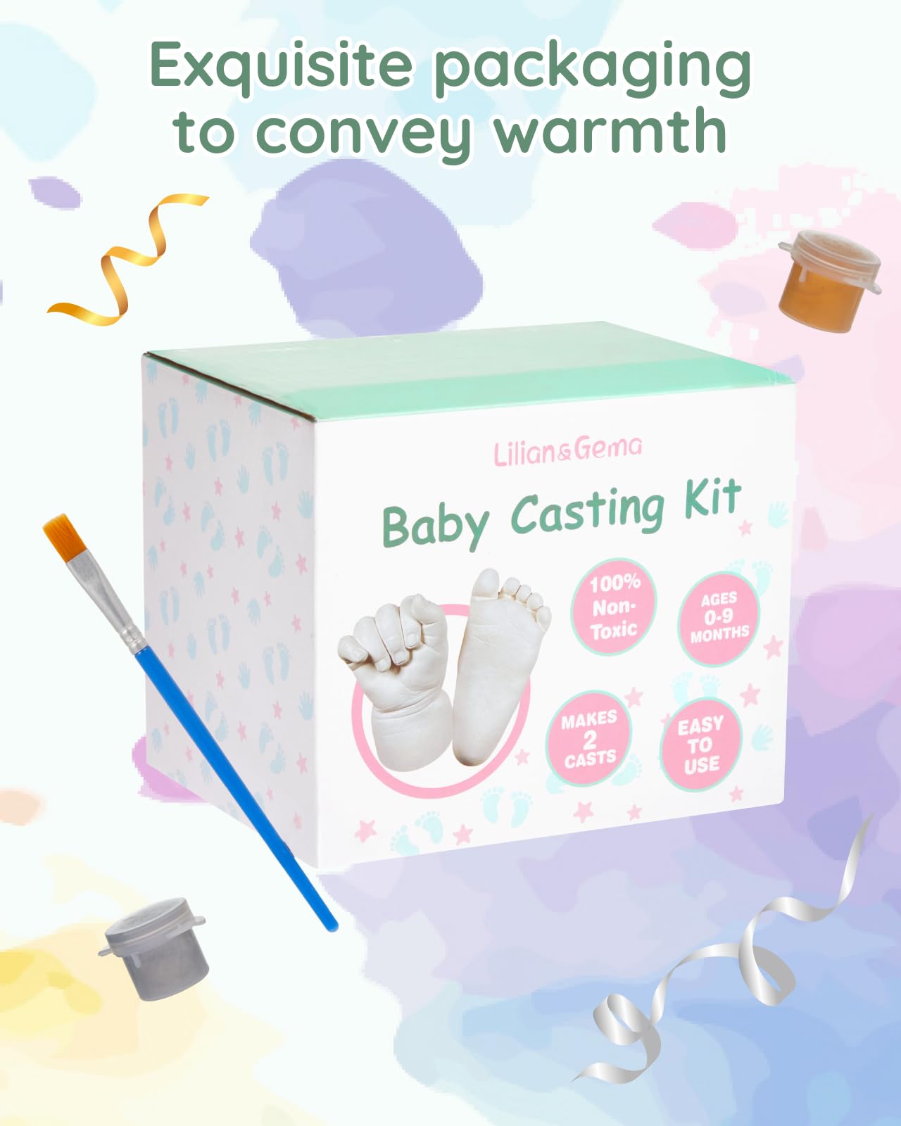 Lilian&Gema Kit Moulage Bébé 0-6 Mois Empreinte Main Pied 3D Souvenir Naissance