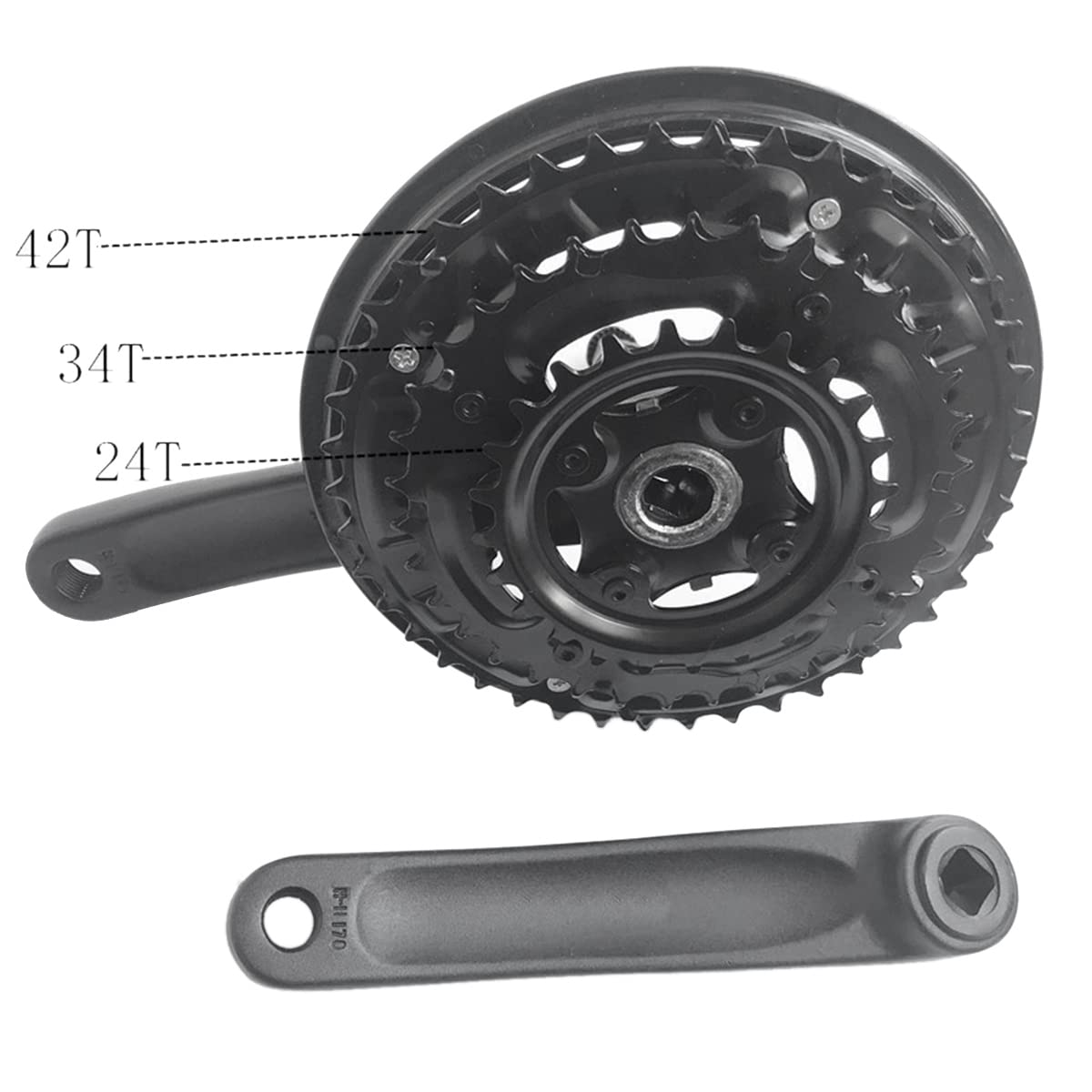 Kit Pédalier Vélo Triple Plateau 24/34/42 Dents - Manivelle Acier 170 Mm - Fixation Carrée - 10