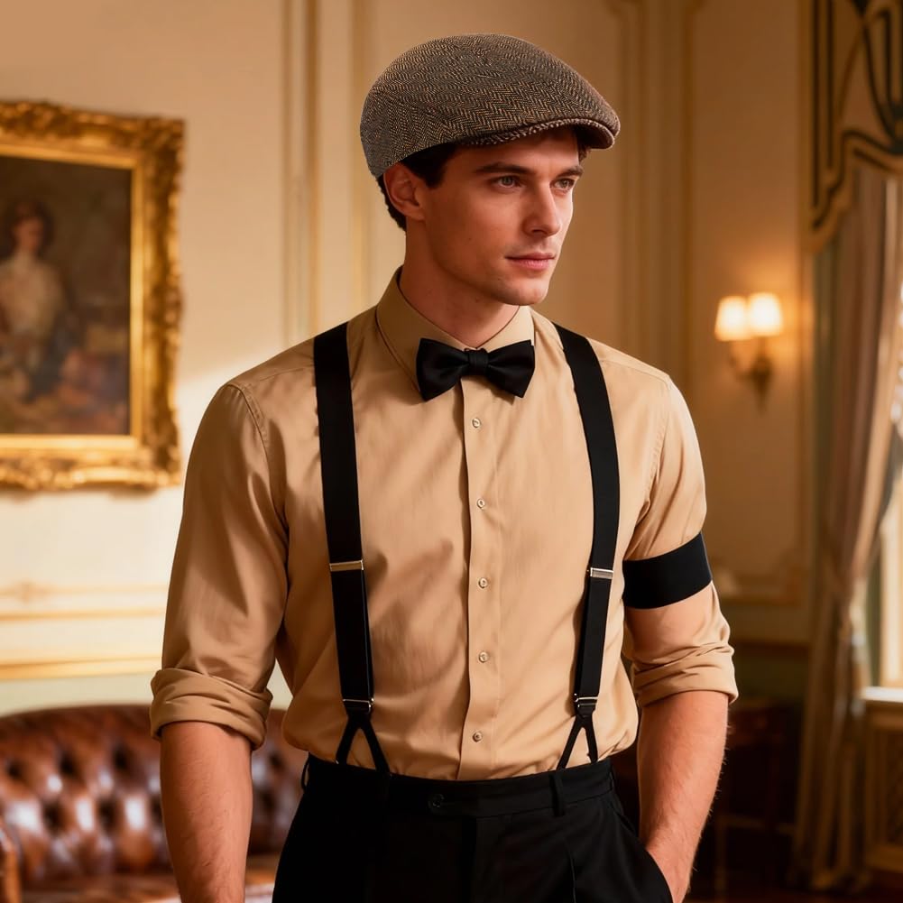 AffeGifts 1920s Accessories for Men 3pcs, Great Gatsby Costume Men Include Gangster Hat, Suspender - Image 3