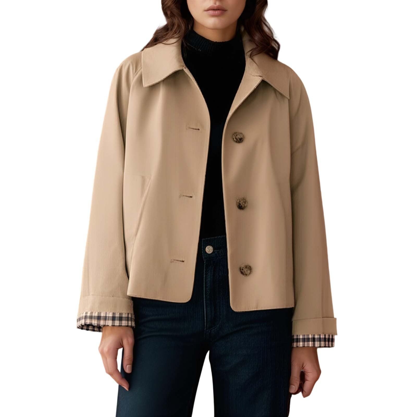 Gabardina Corta Mujer Cazadoras Chaqueta Casual Trench Primavera Elegante Abrigos Paño Ropa con Bolsillo Entretiempo Abrigo Corto Gabardinas Invierno Otoño