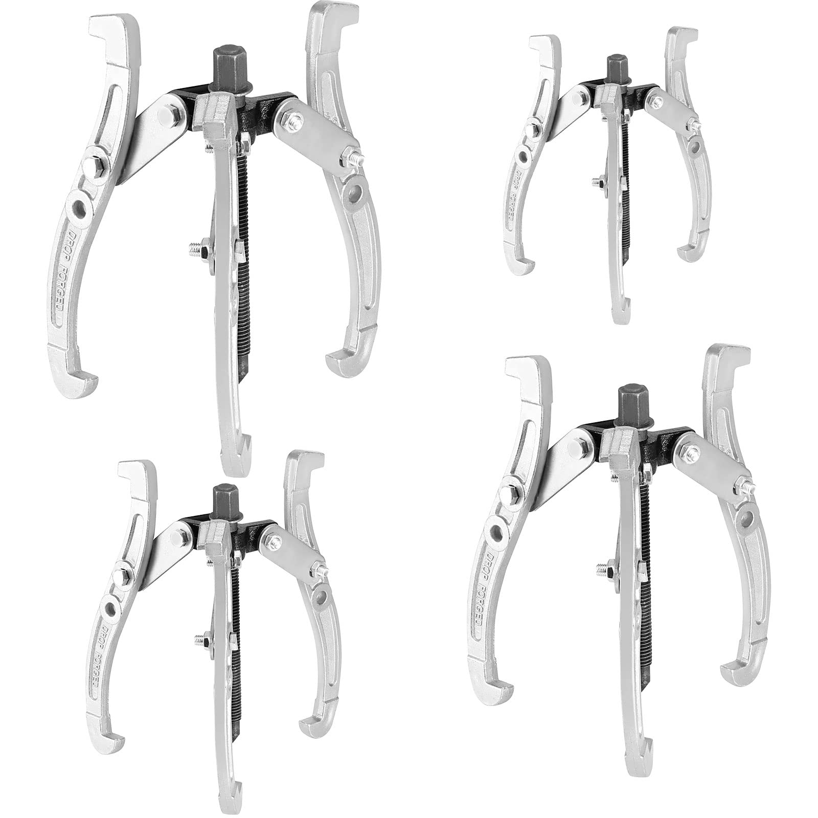 MAHIONG 4 Piece 3-Jaw Gear Puller Set, 3, 4, 6, 8 Inches Heavy Duty Removal Tools Kit for Easy Removal of Slide Gears, Pulleys, Bearings, Flywheels, Silver
