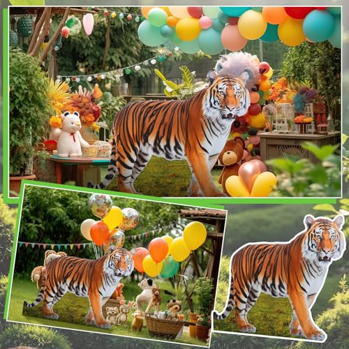 Image of Geelin 4ft Tiger Cardboard Cutout Life Size Animal Stand up Safari Jungle Photo Booths Prop Cut Out for Zoo Safari Jungle Themed Tiger Birthday Party Decoration Supplies