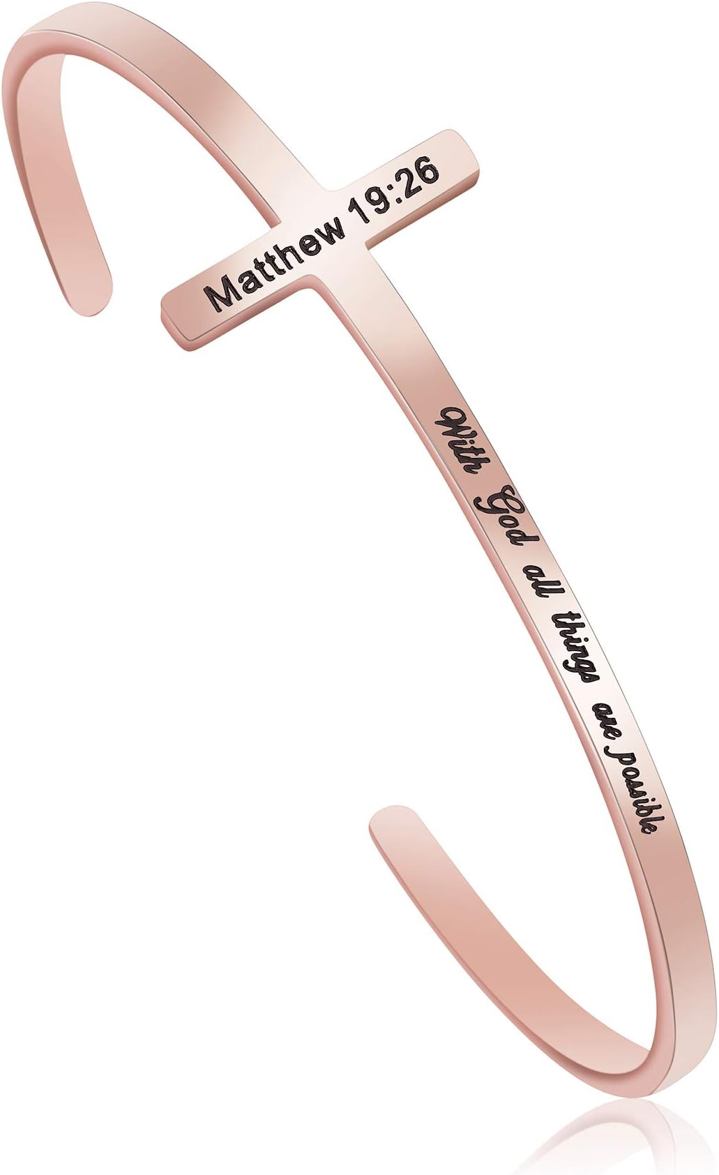 Religious Rose Gold Bracelets for Women Girls Christian Cross Cuff Baptism Faith Bible Verse Jewelry Stainless Steel Confirmation Birthday Christmas Gifts for Mother Sister Wife Friends