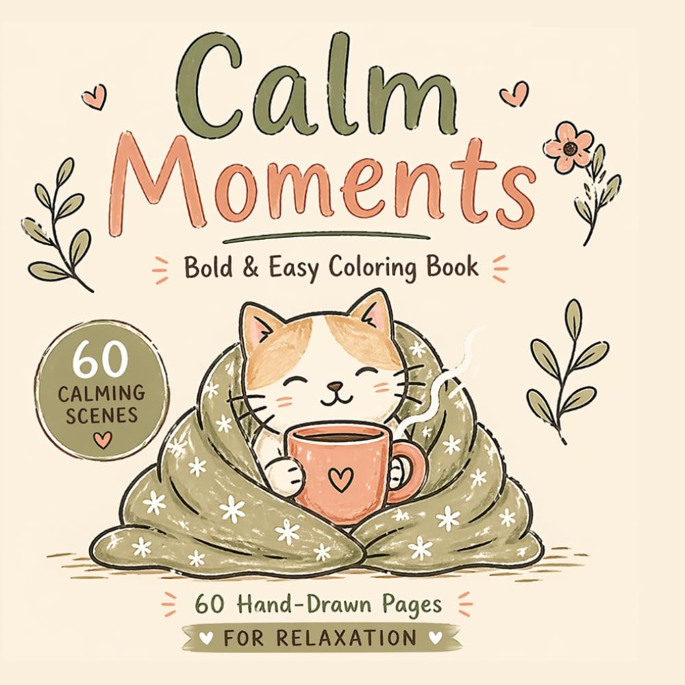 Calm Moments: Bold & Easy Coloring Book | 60 Hand-Drawn Cozy Scenes for Relaxation (Cozy Moments Coloring Books)