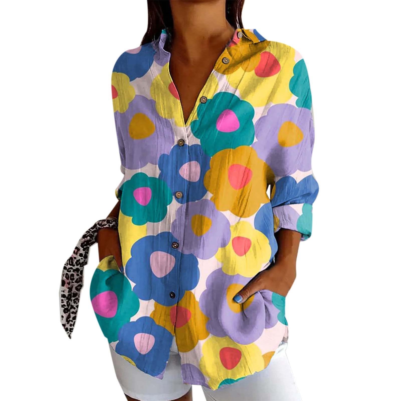 Blusa de gasa de lino y algodón para mujer, de verano, con solapa, manga larga, con botones, de muselina, informal, ropa de primavera, cuello de novio, ajuste holgado, gráfico para mujer
