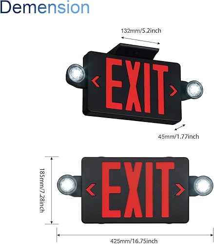 Miniatura 21 de TANLUX Señal de salida roja con luces de emergencia, luz LED de salida de emergencia con batería de respaldo, certificación UL, CA 120/277V, combo