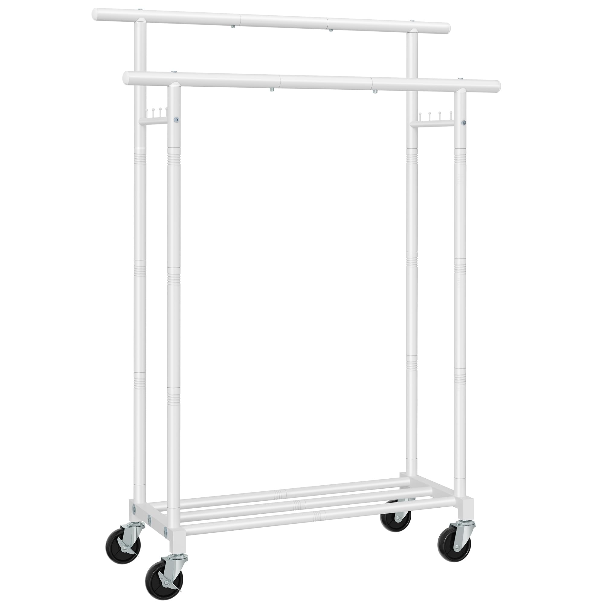 FAVOOSTY Appendiabiti su ruote, 2 ripiani, in metallo, con ganci, regolabile, portata fino a 200 kg (Bianco)