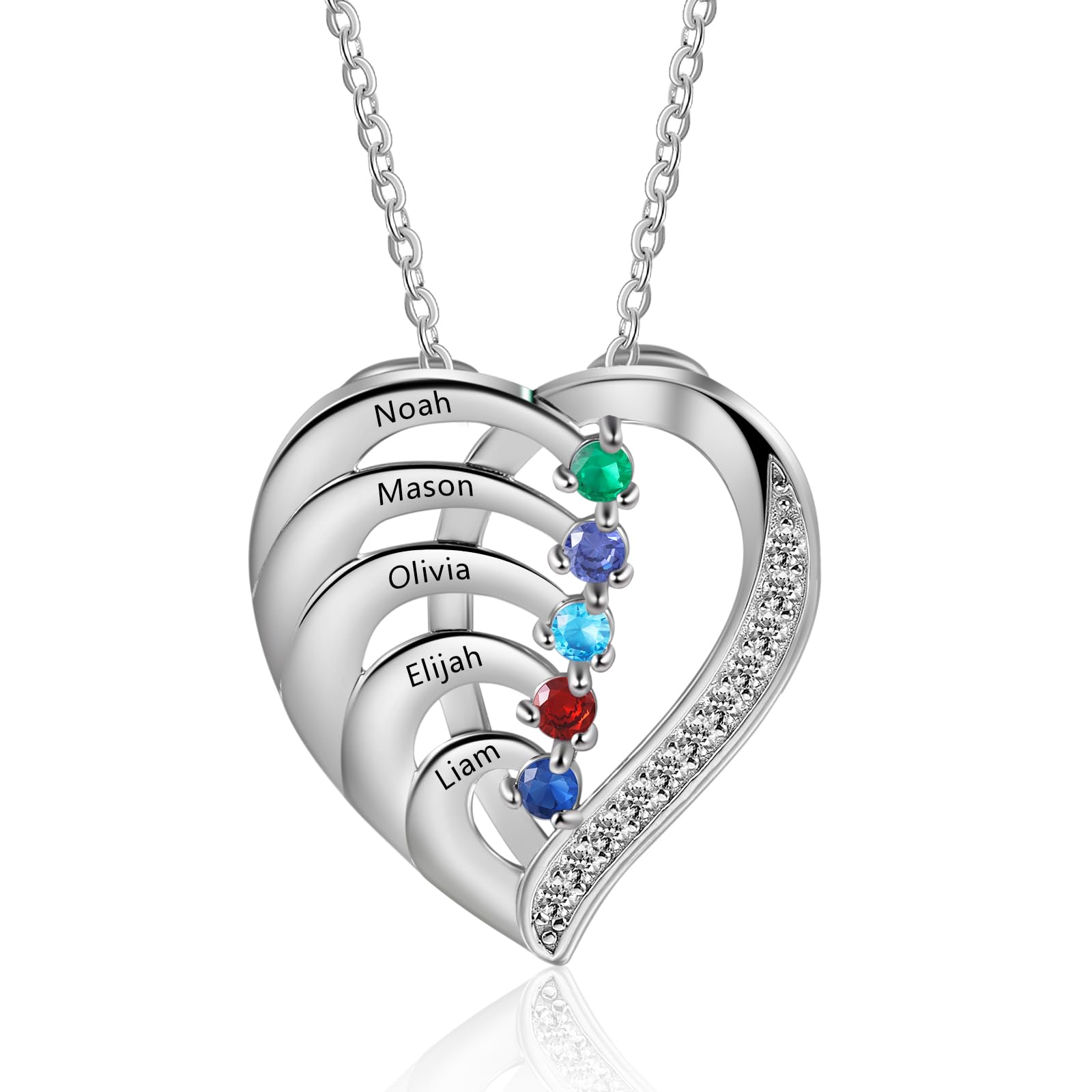 Personalisierte Namenskette Silber 925 Halskette Damen Herz Anhänger mit Namen Gravur Mutter Tochter Kette Geschenk für Muttertag Valentinstag Weihnachten
