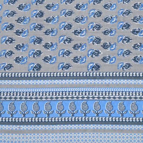 Image of 100% Cotton Single Bedsheet with 1 Pillow Cover | 240 TC Pure Cotton Flat Bed Sheet | Traditional Jaipuri Printed Bedding Set | Soft & Breathable | 60 x 90 Inch (Rangmahal Single 17)