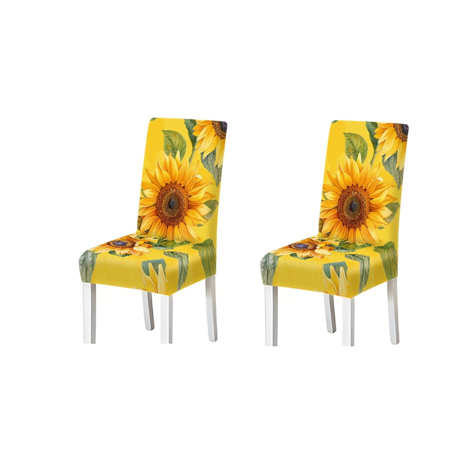 BOSUYBN Sunflower Dining Chair Covers Set Of 2/4/6, Stretch Washable High Back Chair Slipcovers, Farmhouse Yellow Floral Summer Decor Furniture Protectors for Home Dining Room(2PCS Chair cover)