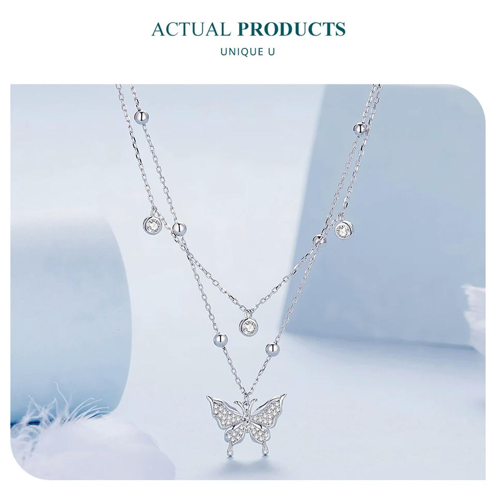 Collar Con Colgante De Mariposa Y Borla De Doble Capa De Plata De Ley 925 Para Mujer, Regalo De Compromiso, Joyería Fina