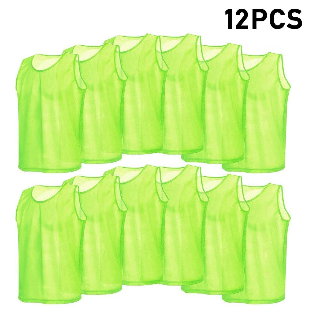 Dilwe Fu?ballweste, atmungsaktiv, bequem, Sportweste, Premium-Polyester, 64x54 cm, Gr¨¹n, 12 St¨¹ck for Training, Fitness, Wettk?mpfe