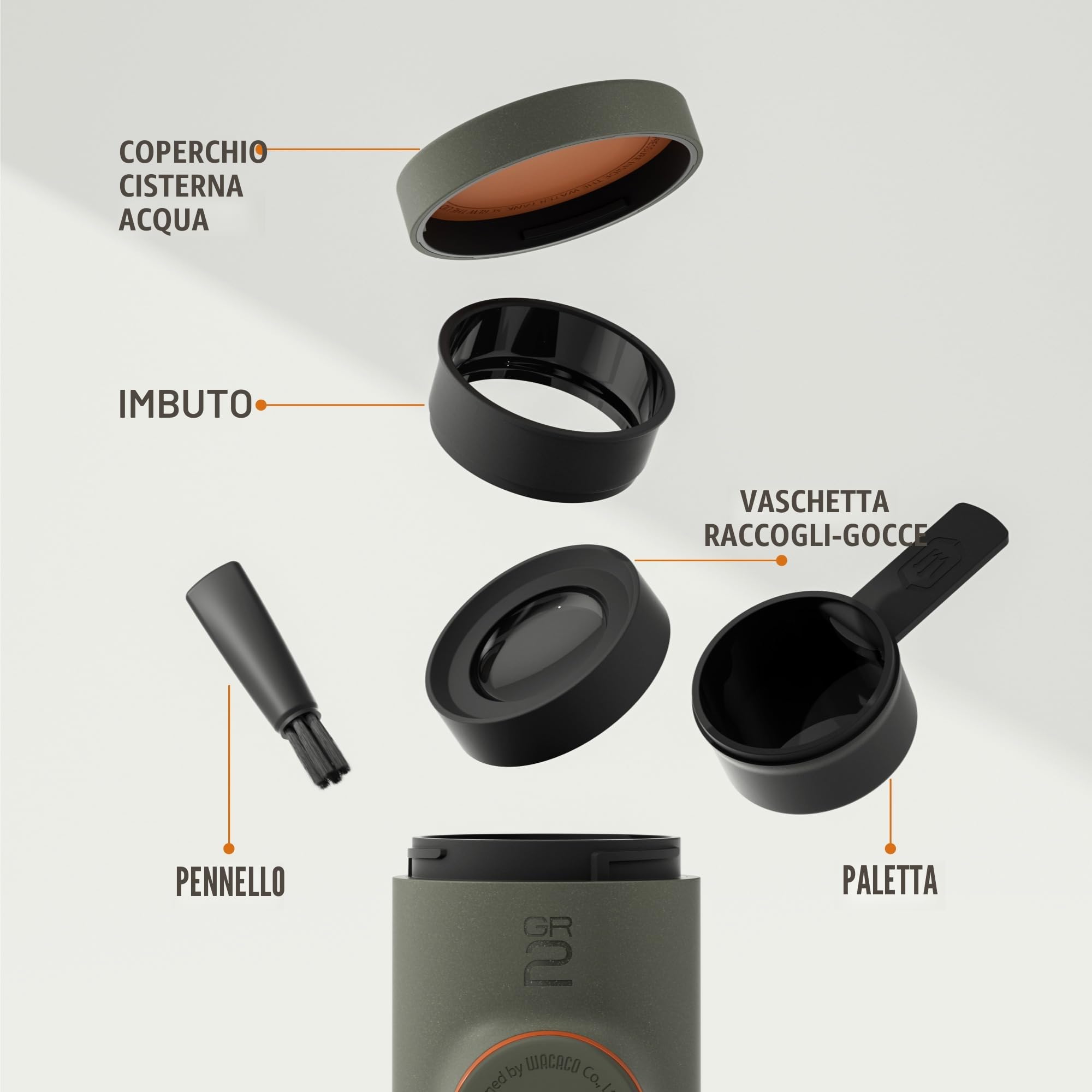 WACACO Minipresso GR2, Macchina caffè Portatile per caffè macinato compatibile con l'esterno, Macchina caffè espresso 18 bar a funzionamento manuale, Macchina caffè in movimento, ultra piccolo