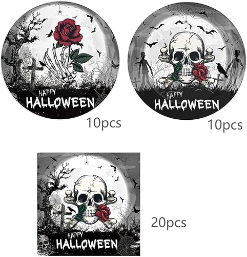 Miniatura 3 de Egami 40 suministros para fiesta de Halloween, incluye 20 platos de postre, 20 servilletas, utilizados para decoración de fiesta de cumpleaños de