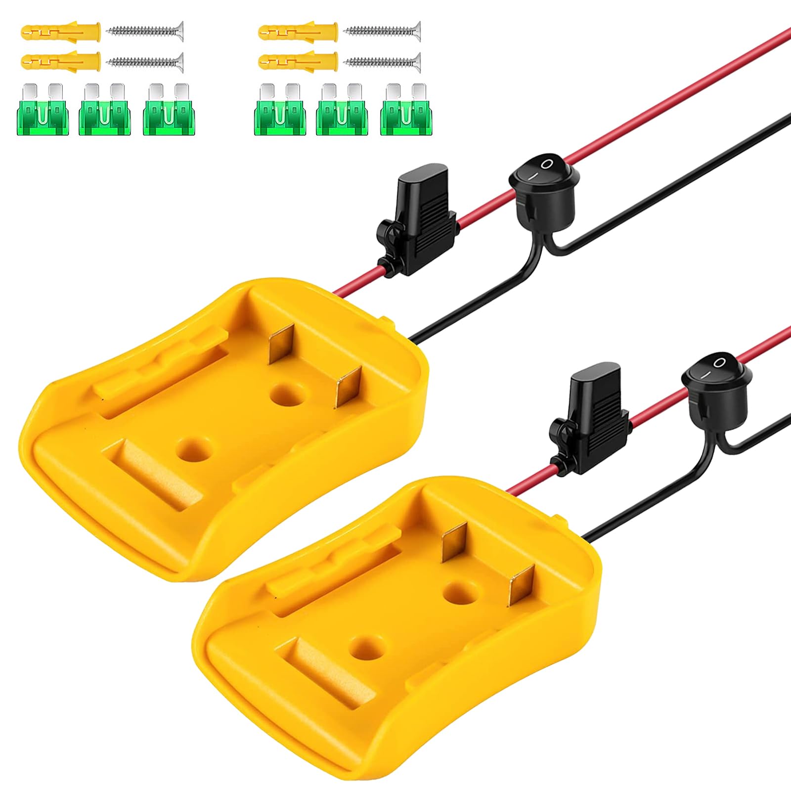 2 adaptadores Power Wheel para batería Dewalt de 18 V/20 V, adaptador de batería, conector de carga de 12 AWG con fusible e interruptor, kit de conversión de batería, adaptador de batería seguro para