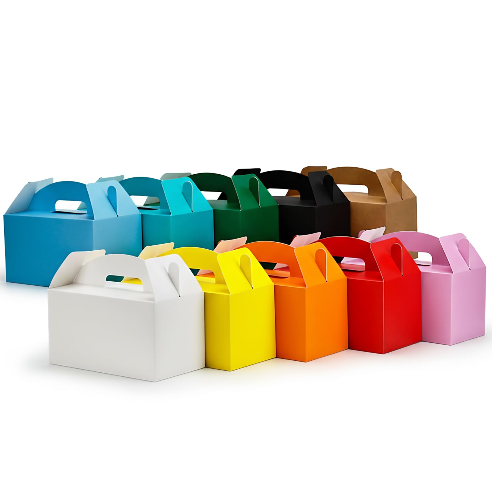 Papertide 10 Assorted Colors Gable Box with Handles, 30 Pack 13x24x13cm Sturdy Colorful Cardstock treat Boxes for Christmas Birthday Party Favors, Premium Presentation Boxes with Lids